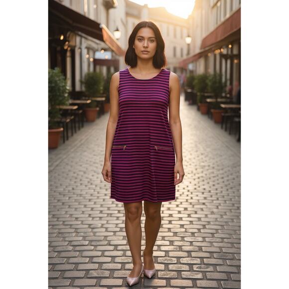 Tommy Hilfiger Nautical Preppy Studious Office Fisherman Red Navy Stripe Dress - Picture 1 of 10